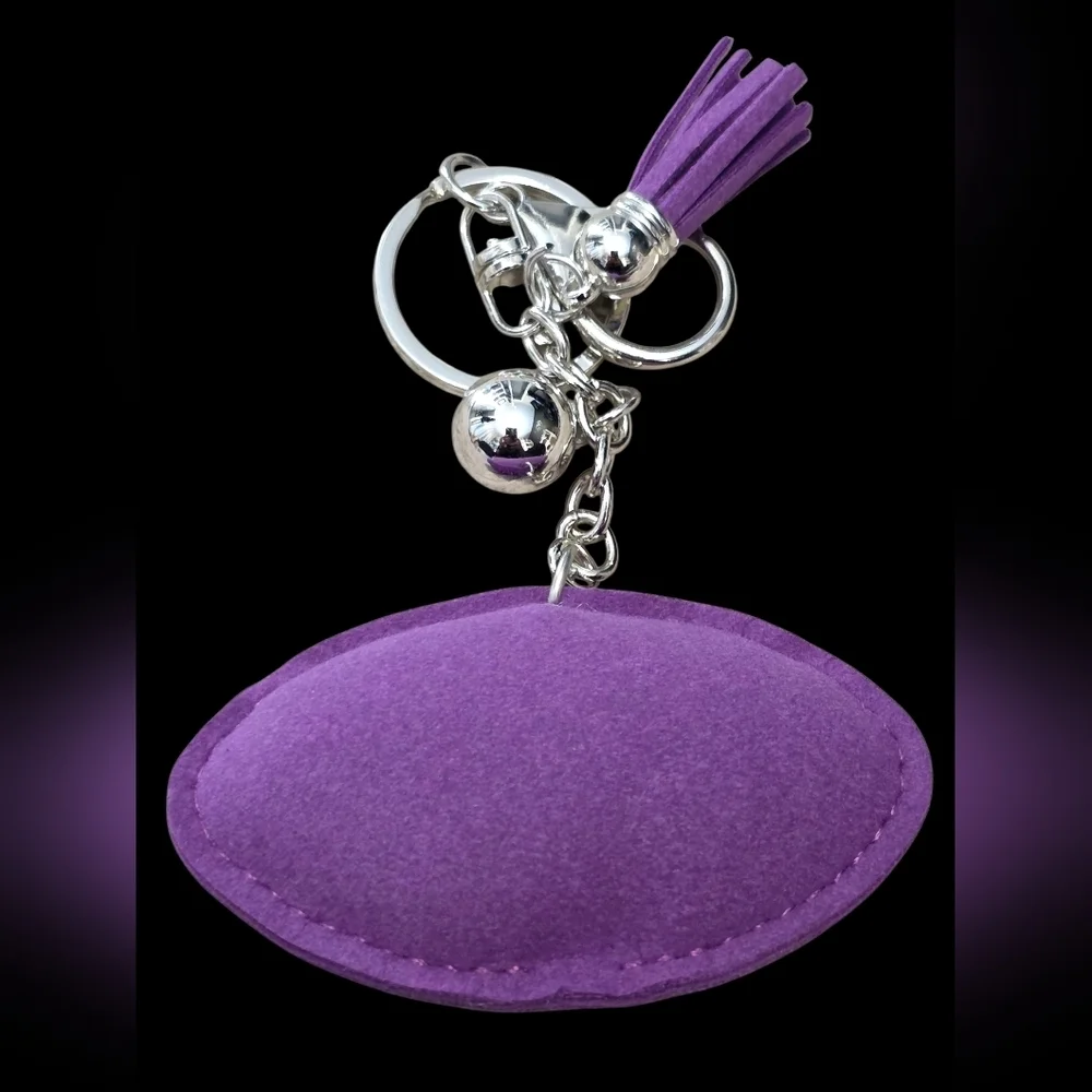 Purple and Silver Rhinestone Football Bag Charm Keychain